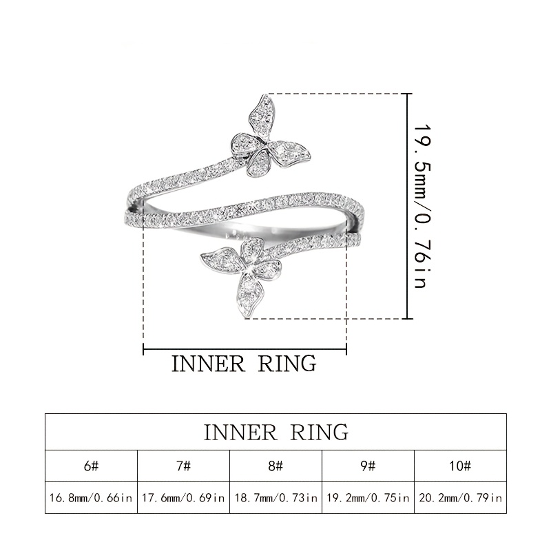 Women's Double Butterfly Cross Copper Ring with Zirconia